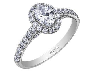 Anillo de diamantes con halo de forma ovalada de 1,00 quilates en oro blanco de 18 quilates y aleación de paladio (hipoalergénico)