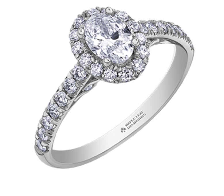 18K White Gold/Palladium Alloy (hypoallergenic) 1.00cttw Oval Shape Halo Diamond Ring