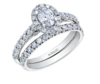 Anillo de diamantes con halo de forma ovalada de 1,00 quilates en oro blanco de 18 quilates y aleación de paladio (hipoalergénico)