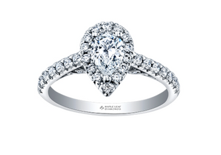 Anillo de diamantes con halo en forma de pera de 1,00 quilates (hipoalergénico) en oro blanco de 18 quilates y aleación de paladio
