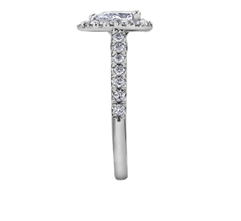Anillo de diamantes con halo en forma de pera de 1,00 quilates (hipoalergénico) en oro blanco de 18 quilates y aleación de paladio