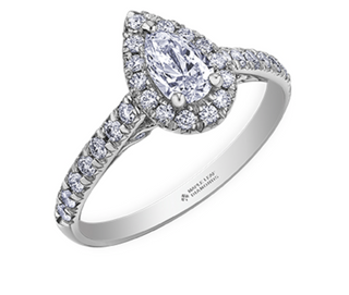 Anillo de diamantes con halo en forma de pera de 1,00 quilates (hipoalergénico) en oro blanco de 18 quilates y aleación de paladio