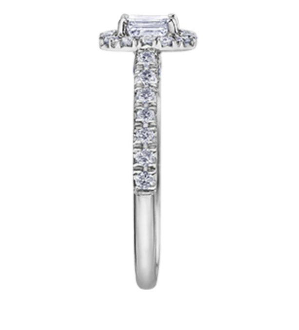 18K White Gold/Palladium Alloy (hypoallergenic) 1.00cttw Emerald Cut Halo Diamond Ring