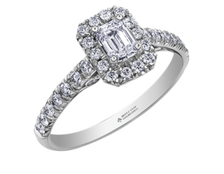 Anillo de diamantes con halo de talla esmeralda de 1,00 quilates (hipoalergénico) en oro blanco de 18 quilates y aleación de paladio