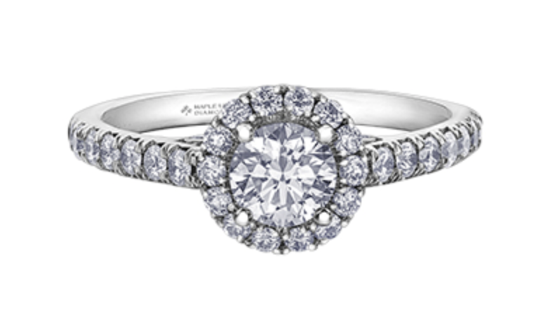 18K White Gold/Palladium Alloy (hypoallergenic) 1.00cttw Round Brilliant Halo Diamond Ring