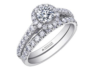 Anillo de oro blanco de 18 quilates/aleación de paladio (hipoalergénico) de 1,00 quilates con halo brillante redondo y diamante