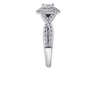 Anillo de diamantes con doble halo ovalado de 1,00 quilates en oro blanco de 18 quilates y aleación de paladio (hipoalergénico)