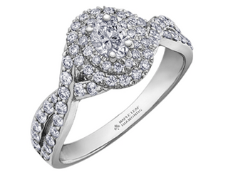 Anillo de diamantes con doble halo ovalado de 1,00 quilates en oro blanco de 18 quilates y aleación de paladio (hipoalergénico)
