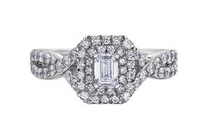Anillo de diamantes con doble halo de talla esmeralda de 1,00 quilates (hipoalergénico) en oro blanco de 18 quilates y aleación de paladio