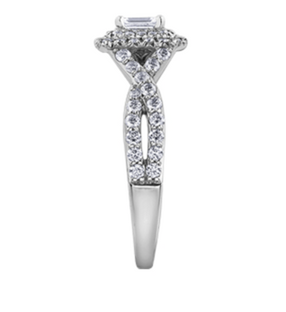 Anillo de diamantes con doble halo de talla esmeralda de 1,00 quilates (hipoalergénico) en oro blanco de 18 quilates y aleación de paladio