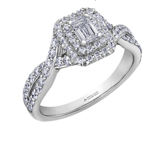Anillo de diamantes con doble halo de talla esmeralda de 1,00 quilates (hipoalergénico) en oro blanco de 18 quilates y aleación de paladio