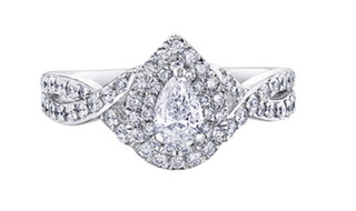 Anillo de diamantes con doble halo en forma de pera de 1,00 quilates (hipoalergénico) en oro blanco de 18 quilates y aleación de paladio
