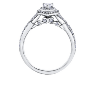 Anillo de diamantes con doble halo en forma de pera de 1,00 quilates (hipoalergénico) en oro blanco de 18 quilates y aleación de paladio