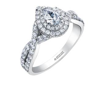 Anillo de diamantes con doble halo en forma de pera de 1,00 quilates (hipoalergénico) en oro blanco de 18 quilates y aleación de paladio