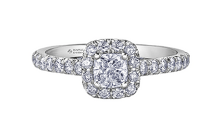 Anillo de diamantes con halo en forma de cojín de 1,00 quilates (hipoalergénico) en oro blanco de 18 quilates y aleación de paladio