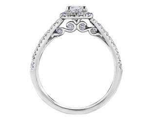 Anillo de diamantes con halo en forma de cojín de 1,00 quilates (hipoalergénico) en oro blanco de 18 quilates y aleación de paladio
