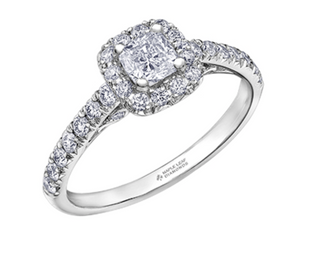 Anillo de diamantes con halo en forma de cojín de 1,00 quilates (hipoalergénico) en oro blanco de 18 quilates y aleación de paladio