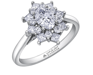 Anillo en racimo de diamantes con forma ovalada de oro blanco de 18 quilates y aleación de paladio (hipoalergénico) de 1,15 a 1,39 quilates