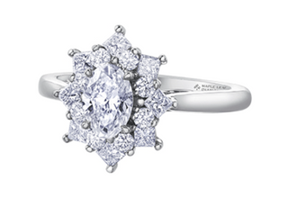Anillo en racimo de diamantes con forma ovalada de oro blanco de 18 quilates y aleación de paladio (hipoalergénico) de 1,15 a 1,39 quilates