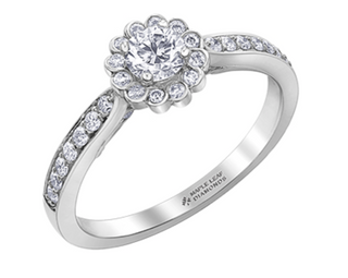 Anillo de oro blanco de 18 quilates/aleación de paladio (hipoalergénico) de 0,60 quilates con halo de diamantes brillantes redondos
