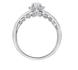 Anillo con halo de diamantes en forma ovalada de oro blanco de 18 quilates y aleación de paladio (hipoalergénico) de 0,90 quilates