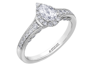 Anillo con halo de diamantes en forma de pera de 0,90 quilates (hipoalergénico) en oro blanco de 18 quilates y aleación de paladio