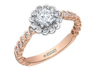 Anillo de oro blanco de 18 quilates/aleación de paladio (hipoalergénico) de 0,83 quilates con halo de diamantes brillantes redondos