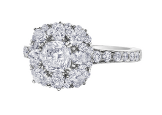 Anillo de oro blanco de 18 quilates/aleación de paladio (hipoalergénico) de 1,50 a 2,31 quilates con halo de diamantes de talla cojín
