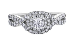 Anillo de diamantes con doble halo en forma de cojín de 1,00 quilates (hipoalergénico) en oro blanco de 18 quilates y aleación de paladio