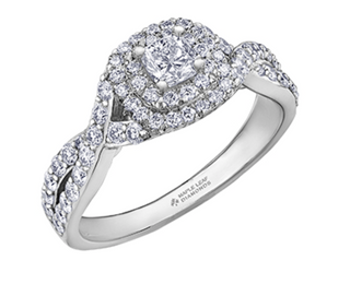 Anillo de diamantes con doble halo en forma de cojín de 1,00 quilates (hipoalergénico) en oro blanco de 18 quilates y aleación de paladio