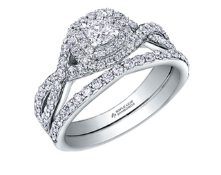 Anillo de diamantes con doble halo en forma de cojín de 1,00 quilates (hipoalergénico) en oro blanco de 18 quilates y aleación de paladio