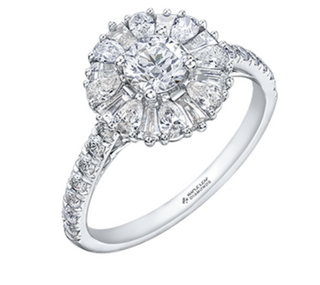 Anillo de oro blanco de 18 quilates/aleación de paladio (hipoalergénico) de 1,50 quilates con halo de diamantes brillantes redondos