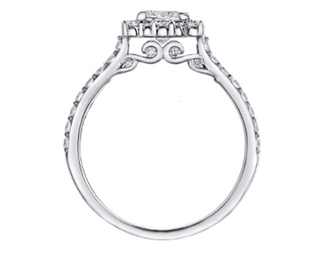 Anillo de diamantes con halo de talla princesa (hipoalergénico) en oro blanco de 18 quilates y aleación de paladio