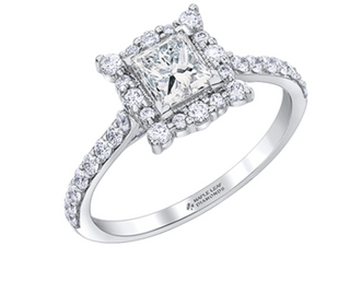 Anillo de diamantes con halo de talla princesa (hipoalergénico) en oro blanco de 18 quilates y aleación de paladio