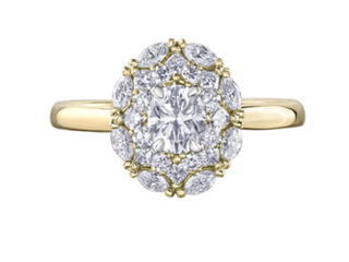 Anillo de oro amarillo de 18 quilates/aleación de paladio (hipoalergénico) de 1,18 quilates con halo brillante redondo y diamante