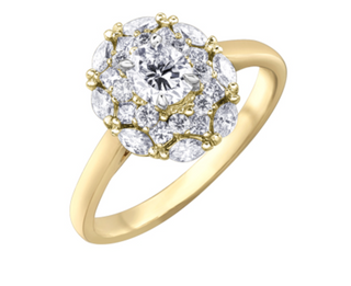 Anillo de oro amarillo de 18 quilates/aleación de paladio (hipoalergénico) de 1,18 quilates con halo brillante redondo y diamante