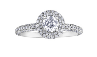 Anillo de diamantes con halo brillante redondo de 1,70 quilates en oro blanco de 18 quilates y aleación de paladio (hipoalergénico)