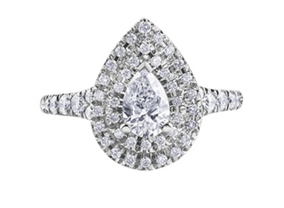 Anillo de diamantes con doble halo en forma de pera de 1,00 quilates (hipoalergénico) en oro blanco de 18 quilates y aleación de paladio