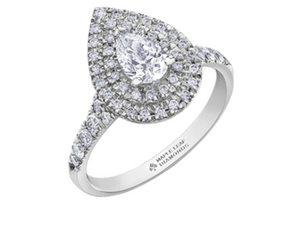 Anillo de diamantes con doble halo en forma de pera de 1,00 quilates (hipoalergénico) en oro blanco de 18 quilates y aleación de paladio
