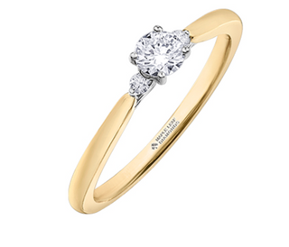 Anillo de diamantes de 3 piedras en oro amarillo de 18 quilates y aleación de paladio (hipoalergénico)
