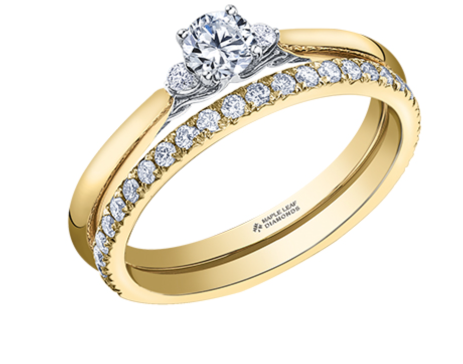 18K Yellow Gold/Palladium Alloy (hypoallergenic) 3 Stone Diamond Ring