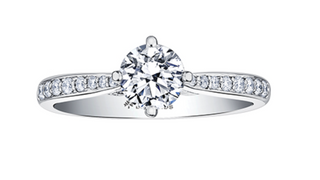 Anillo de diamantes redondos brillantes (hipoalergénicos) en oro blanco de 18 quilates y aleación de paladio