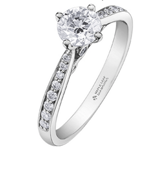 Anillo de diamantes redondos brillantes (hipoalergénicos) en oro blanco de 18 quilates y aleación de paladio