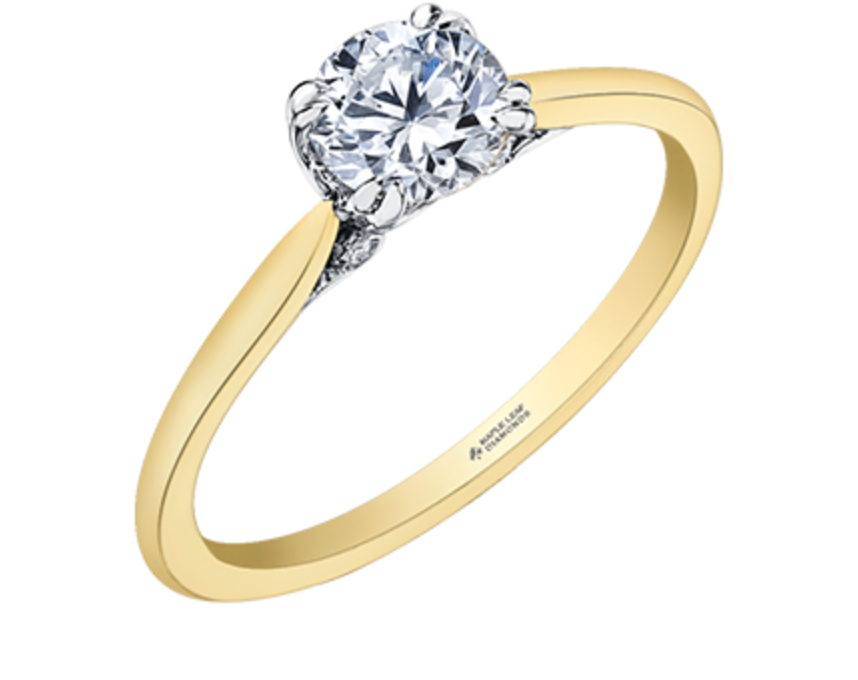 18K Yellow Gold/Palladium Alloy (hypoallergenic) Round Brilliant Solitaire Diamond Ring