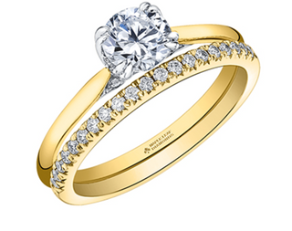 Anillo de diamante solitario brillante redondo de aleación de paladio/oro amarillo de 18 quilates (hipoalergénico)