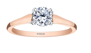 Anillo de diamante solitario brillante redondo de aleación de paladio y oro rosa de 18 quilates (hipoalergénico)