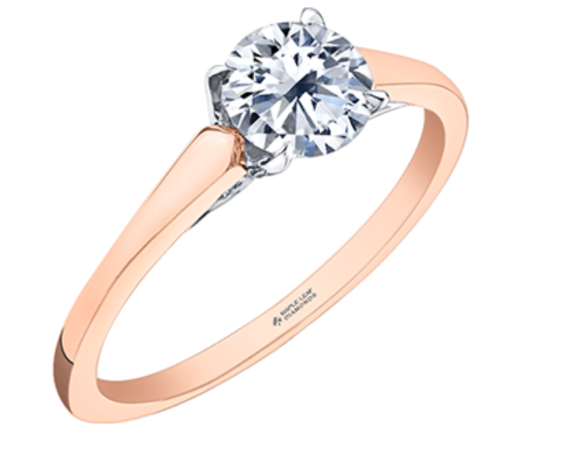 18K Rose Gold/Palladium Alloy (hypoallergenic) Round Brilliant Solitaire Diamond Ring