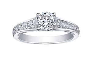 Anillo de diamantes redondos brillantes (hipoalergénicos) en oro blanco de 18 quilates y aleación de paladio