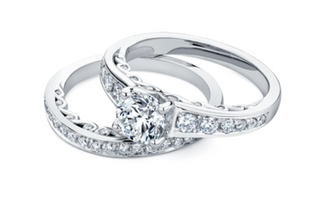 Anillo de diamantes redondos brillantes (hipoalergénicos) en oro blanco de 18 quilates y aleación de paladio