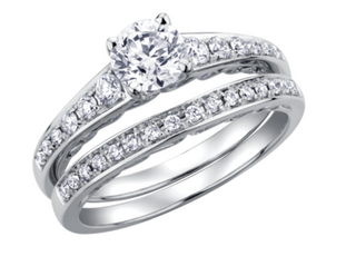 Anillo de diamantes redondos brillantes (hipoalergénicos) en oro blanco de 18 quilates y aleación de paladio